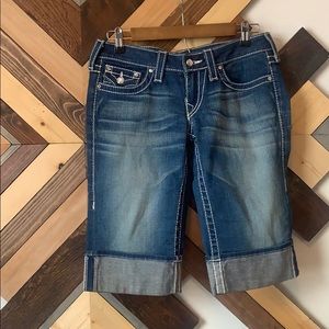 True Religion Sophie Denim Bermuda Cuffed Shorts